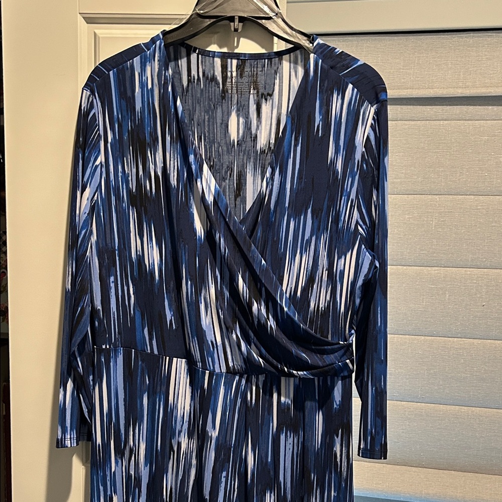 Investments Navy, Blue & White Faux-Wrap Dress